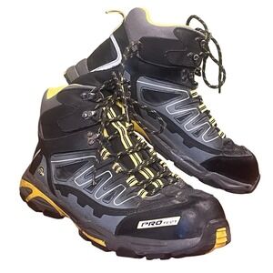Protect Mens Hiking Boots Black Yellow Mid Top Lace Up Outdoor Trail Shoes